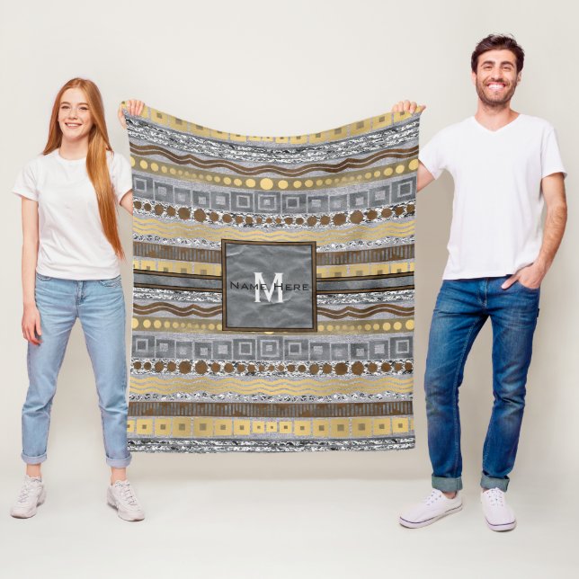 Mixed Metals Monogram Urban Industrial Upscale Fleece Blanket (In Situ)
