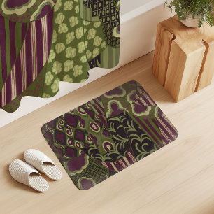 Mixed Motif Drapery Burgundy Red Sage Olive Green Bath Mat