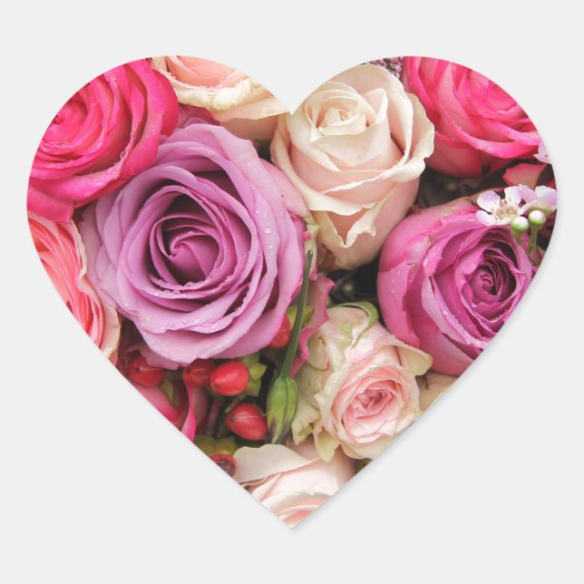 Mixed pastel roses by Therosegarden Heart Sticker (Front)