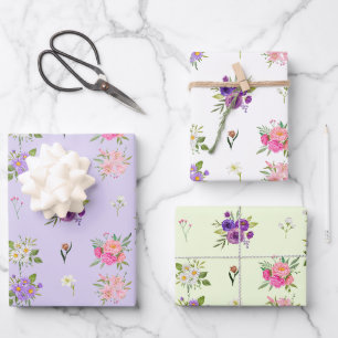 Mixed Pastel Summer Flowers Wrapping Paper Sheet