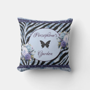 Mixed pattern blue and purple floral cushion