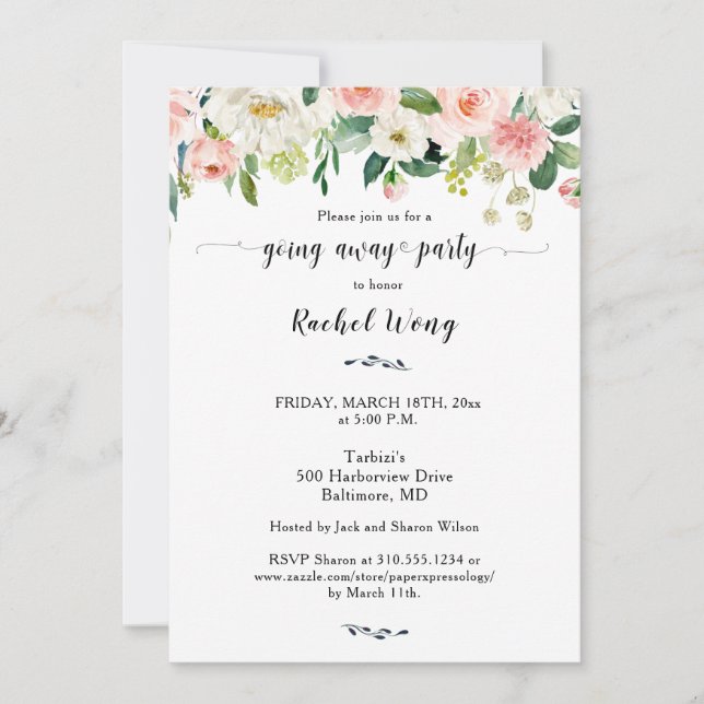 Mixed Peonies Moving Going Away Party Photo Invitation (Front)