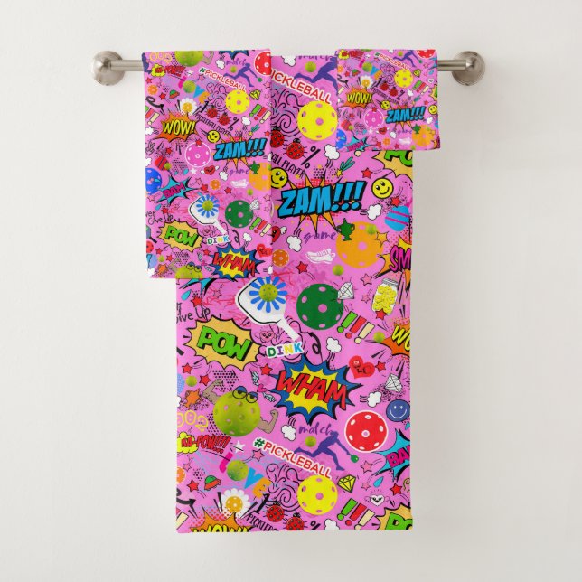😍 mixed pickleball pink bath towel set (Insitu)