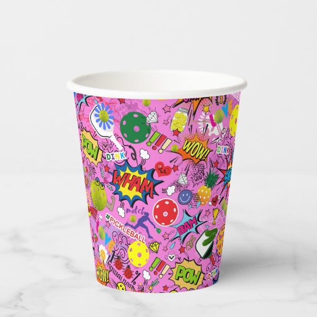 😍 mixed pickleball pink paper cups (Front)