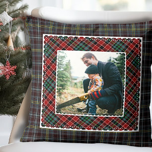 Mixed Plaid Modern Rustic Family Photo Cushion