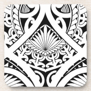 mixed polynesian maori tribal tattoo coconut leaf coaster