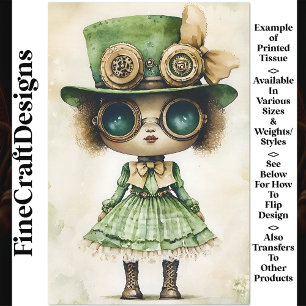 Mixed Race Steampunk Doll, Green AM6 Decoupage Tissue Paper