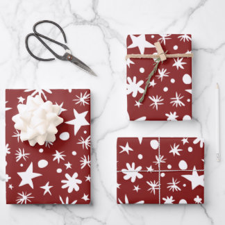 MIXED Red and White Stars Recyclable Christmas Wrapping Paper Sheet