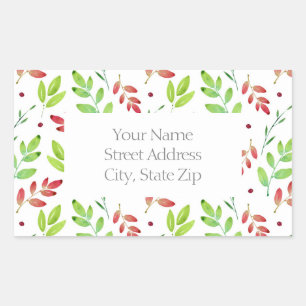 Mixed Red, Green Watercolor Leaves Pattern Labels