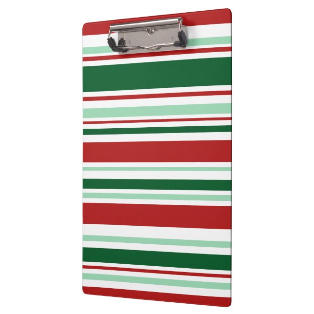 Mixed Red, Green, White Christmas Stripes Clipboard (Left)