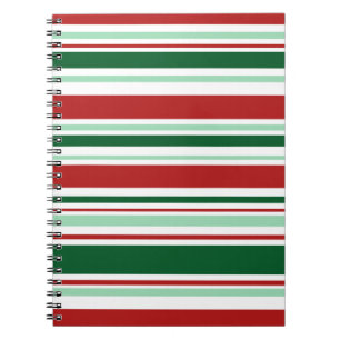 Mixed Red, Green, White Christmas Stripes Notebook