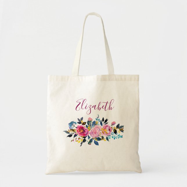 Mixed Roses Boho Floral Bouquet Tote Bag (Front)