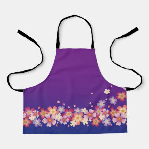 Mixed Sakura Blossoms Kimono Style Blue & Purple Apron