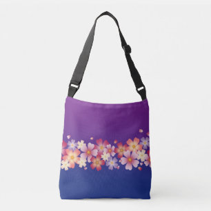 Mixed Sakura Blossoms Kimono Style Blue & Purple Crossbody Bag
