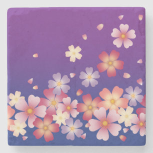 Mixed Sakura Blossoms Kimono Style Blue & Purple Stone Coaster