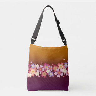 Mixed Sakura Blossoms Kimono Style Burgundy & Gold Crossbody Bag