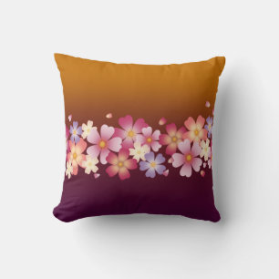 Mixed Sakura Blossoms Kimono Style Burgundy & Gold Cushion