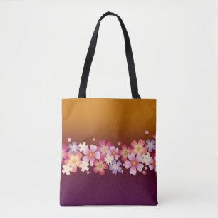 Mixed Sakura Blossoms Kimono Style Burgundy & Gold Tote Bag