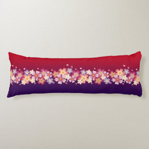 Mixed Sakura Blossoms Kimono Style Red & Purple Body Cushion