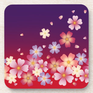 Mixed Sakura Blossoms Kimono Style Red & Purple Coaster