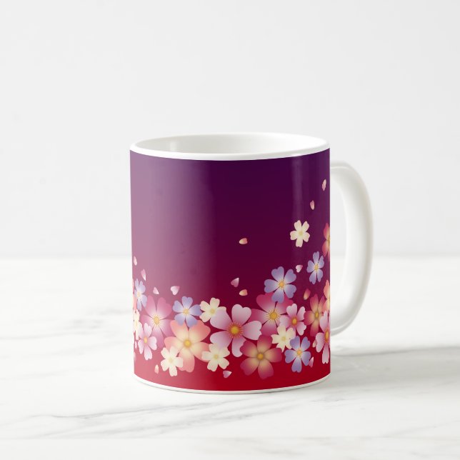 Mixed Sakura Blossoms Kimono Style Red & Purple Coffee Mug (Front Right)
