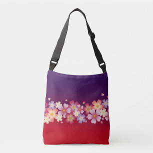 Mixed Sakura Blossoms Kimono Style Red & Purple Crossbody Bag
