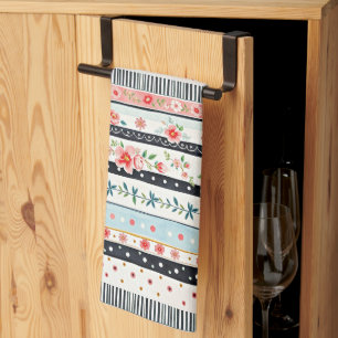 Mixed shabby chic patterns tea towel