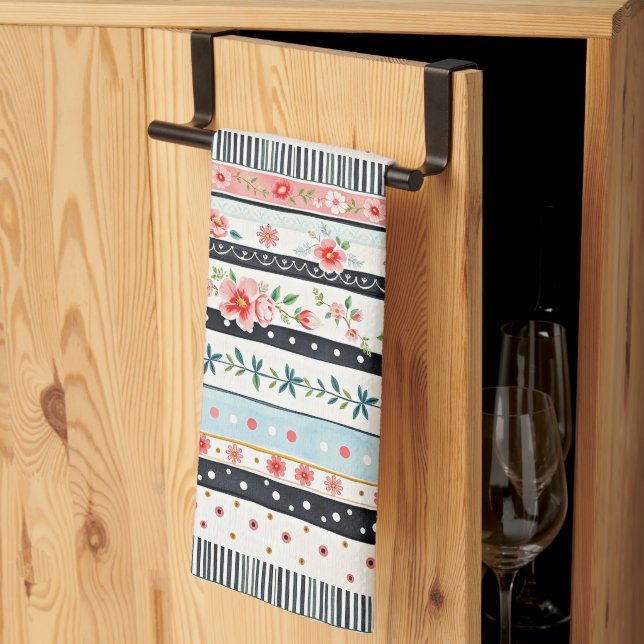 Mixed shabby chic patterns tea towel (Thirds Fold)