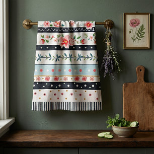 Mixed shabby chic patterns tea towel