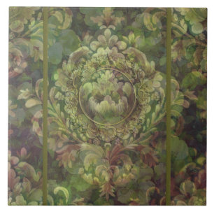 Mixed shades of green floral damask tile