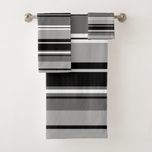Mixed Striped Pattern Black White Greys Bath Towel Set