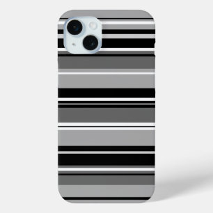 Mixed Striped Pattern Black White Greys iPhone 15 Mini Case