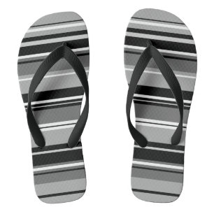 Mixed Striped Pattern Black White Greys Flip Flops