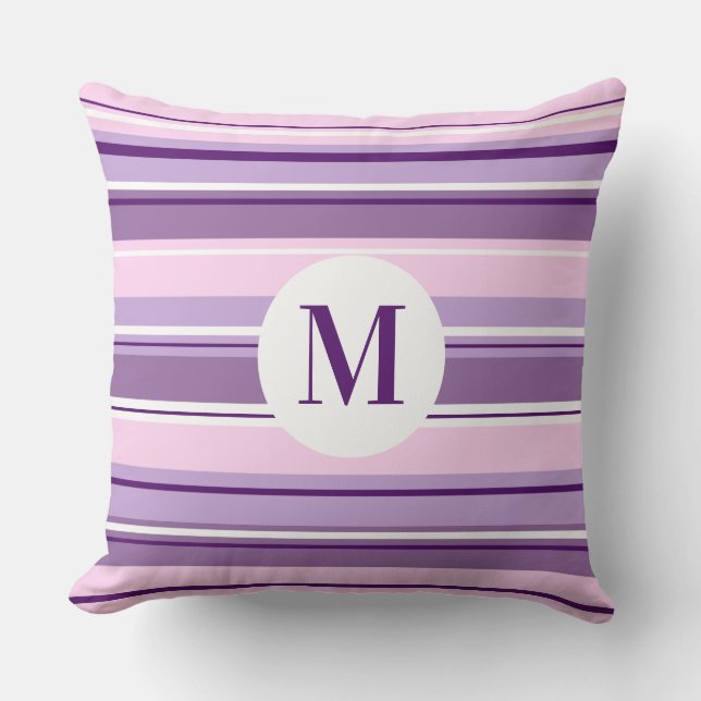 Mixed Striped Pattern Pinks Purples White(Initial) Cushion (Front)