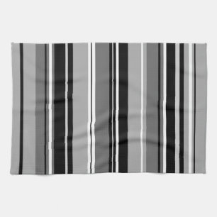 Mixed Striped (V) Pattern Black White Greys Tea Towel