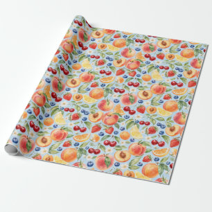 Mixed Summer Fruit Watercolor Pattern Gift Wrapping Paper