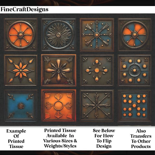 Mixed Tiles - Brown, Orange, Blue AA3 Decoupage Tissue Paper (Creator Uploaded)