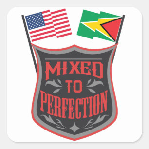 Mixed To Perfection Guyana American Flag Pride Square Sticker