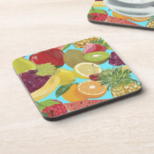 Mixed Tropical Fruit Illustration Pattern Coaster