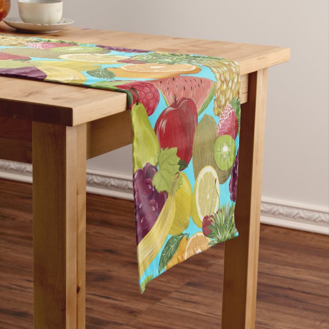 Mixed Tropical Fruit Illustration Pattern Short Table Runner (In Situ)