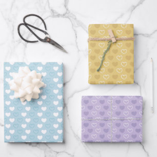 Mixed Valentine's Day Pastel Hearts Baby Shower Wrapping Paper Sheet