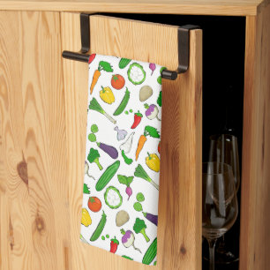 Mixed Vegetables Illustrations Pattern Tea Towel