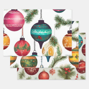 Mixed Vintage Painted Christmas Hanging Ornaments Wrapping Paper Sheet