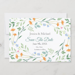 Mixed Watercolor Floral Frame Save The Date