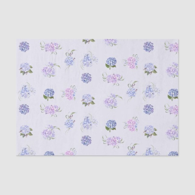 Mixed Watercolor Pink and Purple Hydrangea Flowers Tissue Paper (Front)