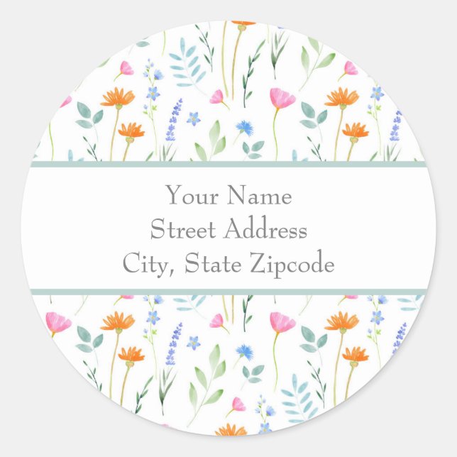 'Mixed Watercolor Wildflowers' Address Labels (Front)
