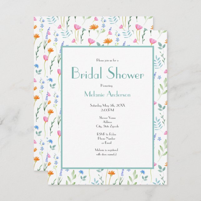 Mixed Watercolor Wildflowers Pattern Invitation (Front/Back)