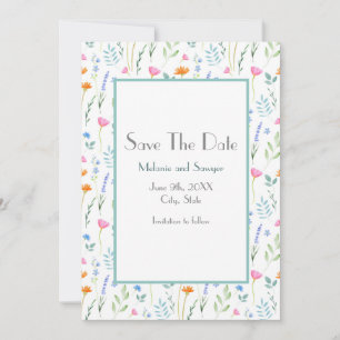 MIxed Watercolor Wildflowers Pattern Save The Date