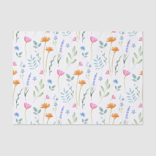 Mixed Watercolor Wildflowers Pattern Tissue Paper (Front)