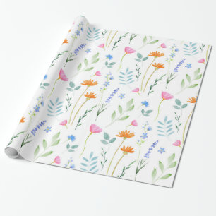 Mixed Watercolor Wildflowers Pattern Wrapping Paper